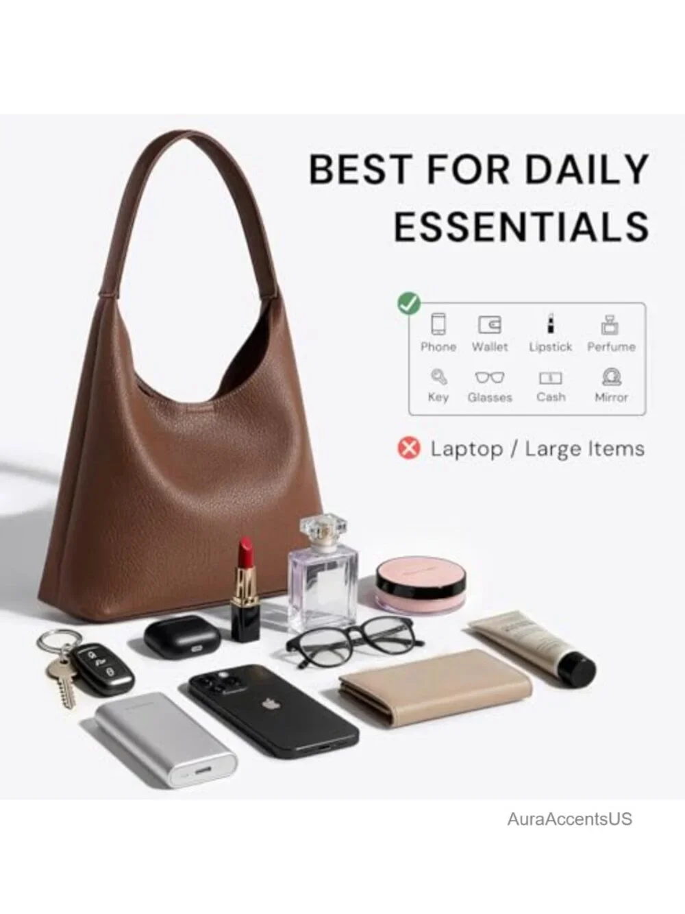 Slouchy Hobo Shoulder Bag for Women, Vegan Leather, Everyday Purse